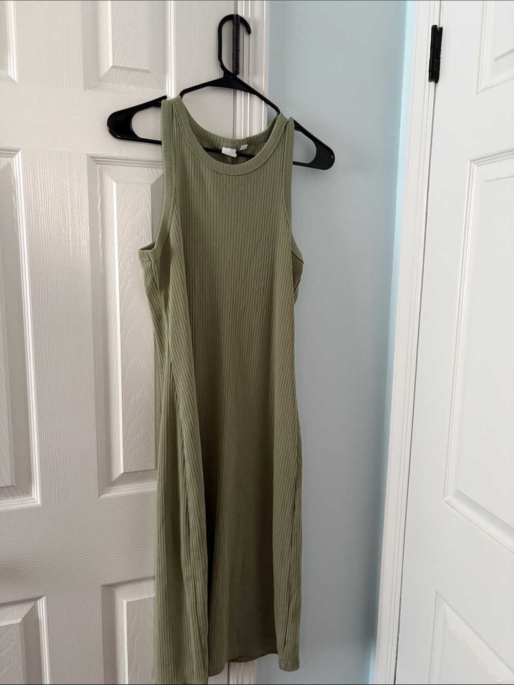 GAP Olive Ribbed Tank Midi Dress